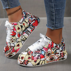 Graffiti Pattern Platform Thick Sole Skate Shoes