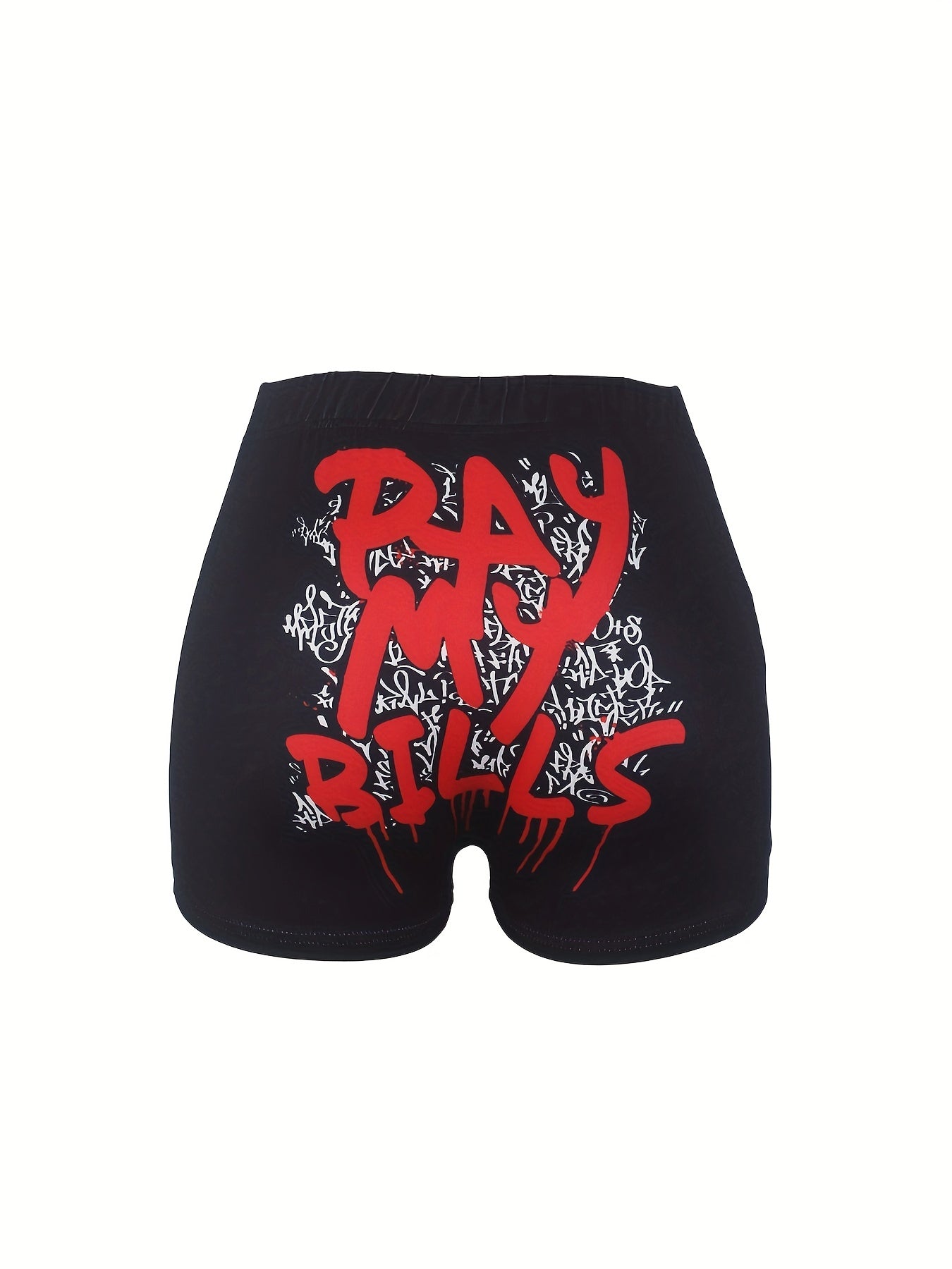 Letter Print Skinny Shorts Elastic Waist Casual Shorts