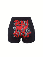 Letter Print Skinny Shorts Elastic Waist Casual Shorts