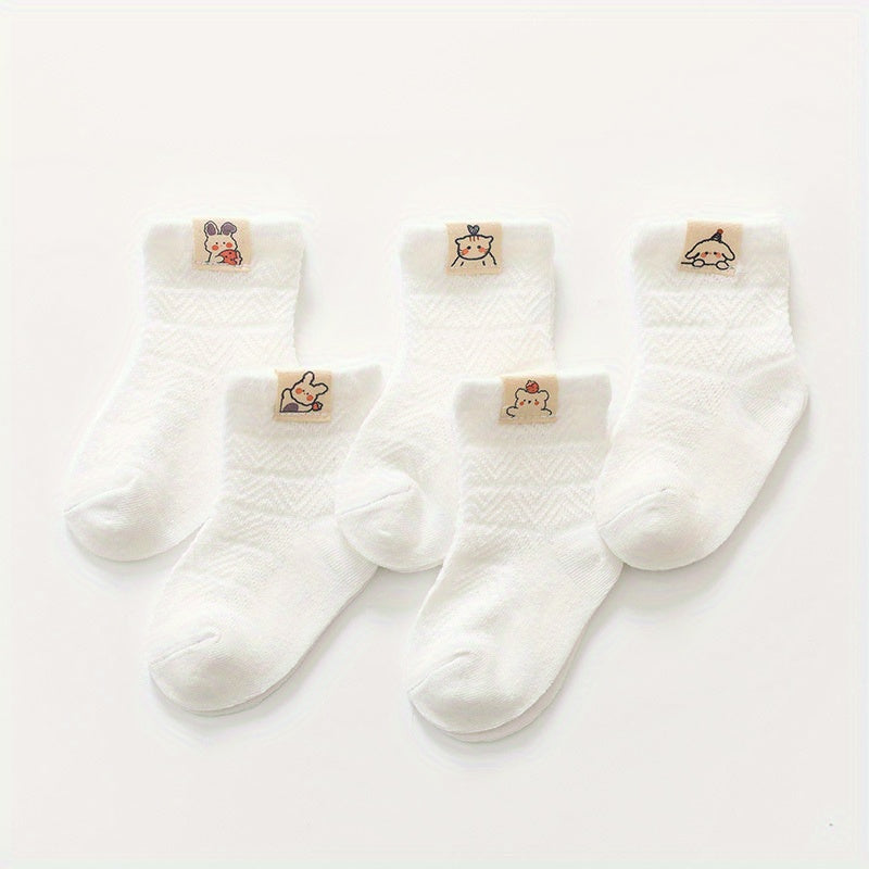 5Pairs Baby Girls Mesh Cartoon Pattern Socks Breathable Short Tube