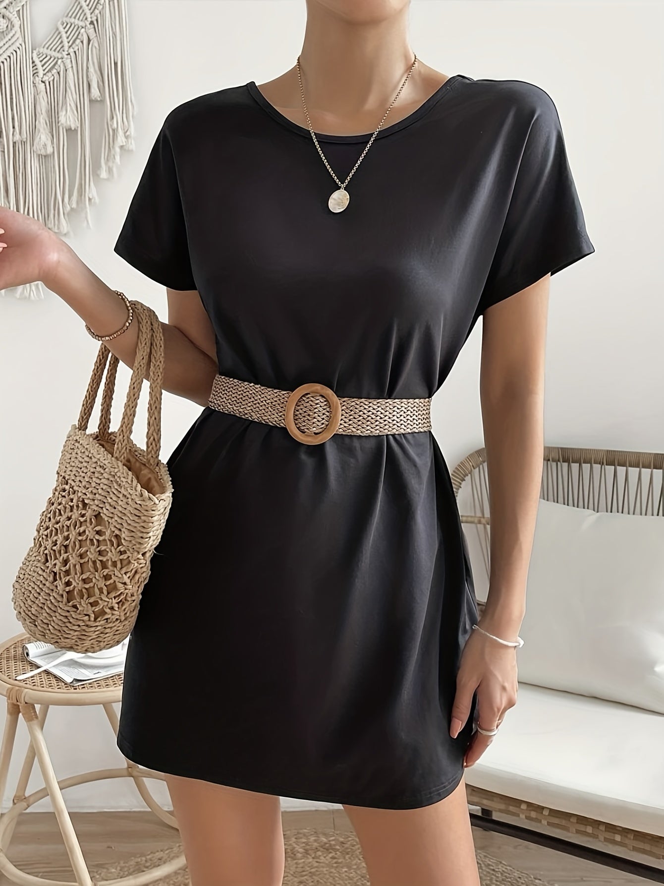 Lace Back Cut Out Dress Short Sleeve Casual Dress
