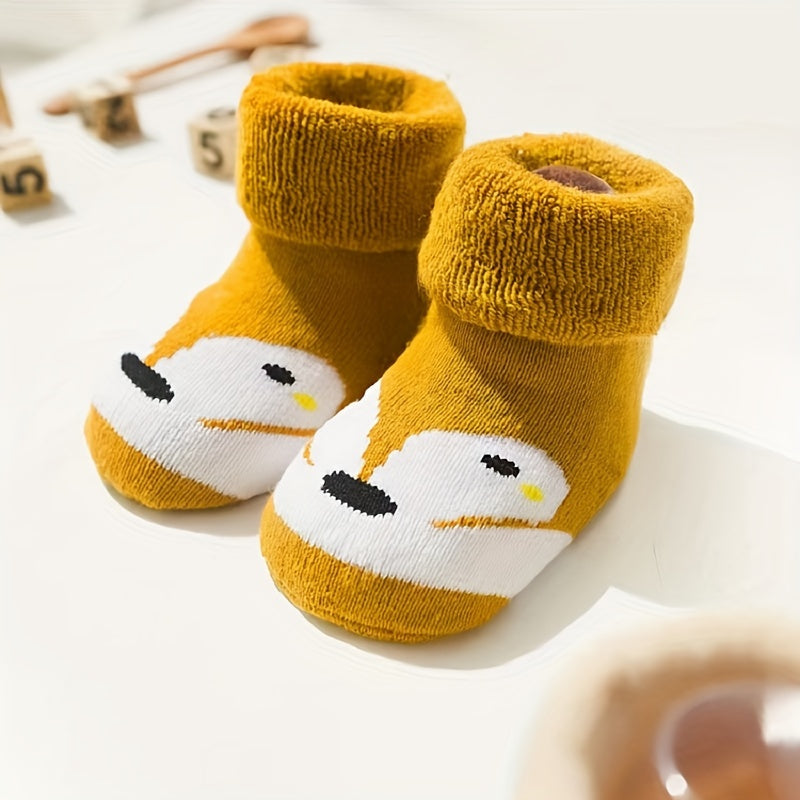 5 Pairs Baby Girls Cartoon Pattern Socks - Winter Toddler Floor Socks