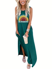 Rainbow Print Sleeveless Dress Casual Tank Dress For Spring & Summer