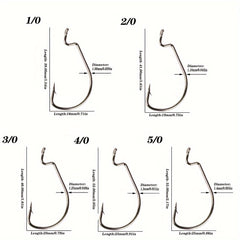 50pcs Offset Worm Hooks 2X Strong For Senko Texas Rig Fishing Bass Trout Size 8-