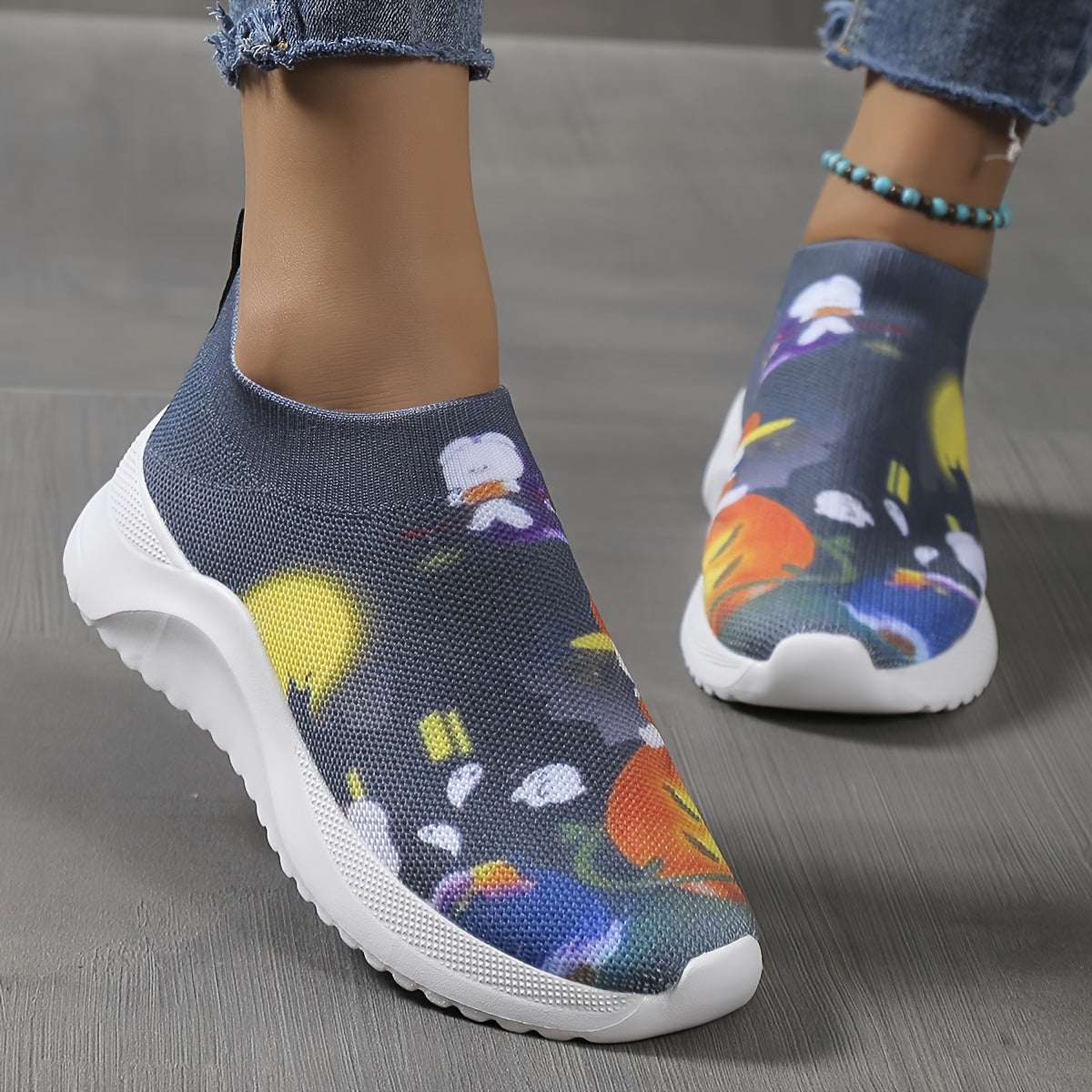 Women's Ghost Face Pumpkin Knitted Slip On Sneakers