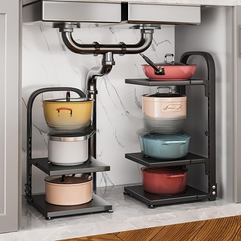 Multifunctional Kitchen Floor Storage Rack - Cabinet Pot Pan Lid Organizer