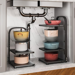 Multifunctional Kitchen Floor Storage Rack - Cabinet Pot Pan Lid Organizer