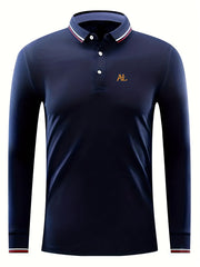 Men's AL Print Long Sleeve Polo Shirt Casual Slightly Stretch