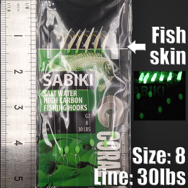 Sabiki Fish Skin Bait Rigs High Carbon Hook Luminous Bead