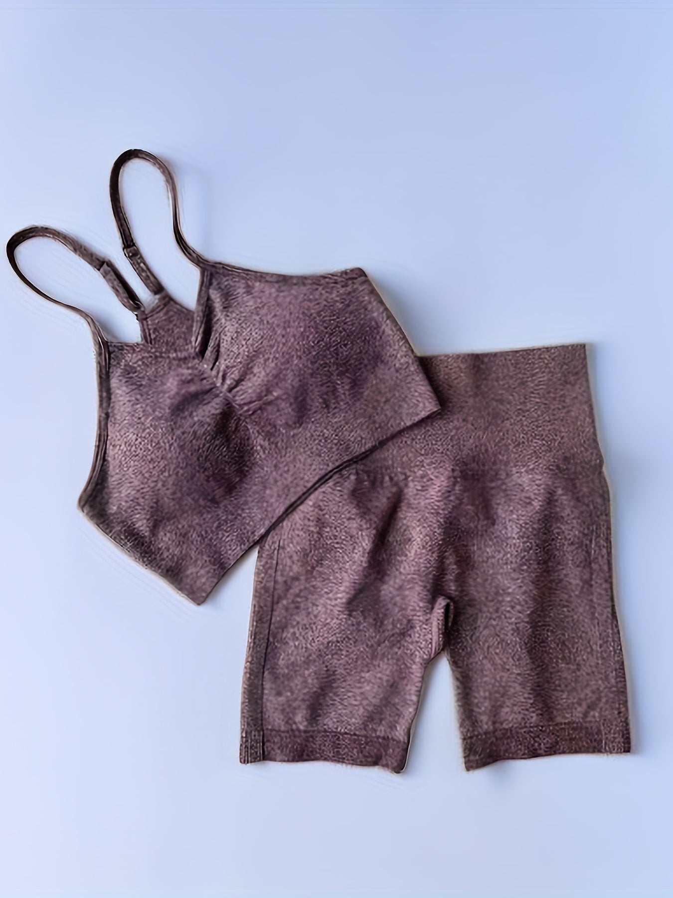 Solid Yoga Sports Set Cami Crop Top & High Waist Shorts Women's Activewear