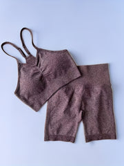 Solid Yoga Sports Set Cami Crop Top & High Waist Shorts Women's Activewear