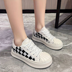 Women's Plaid Pattern Sneakers Casual Shell Toe Outdoor Shoes