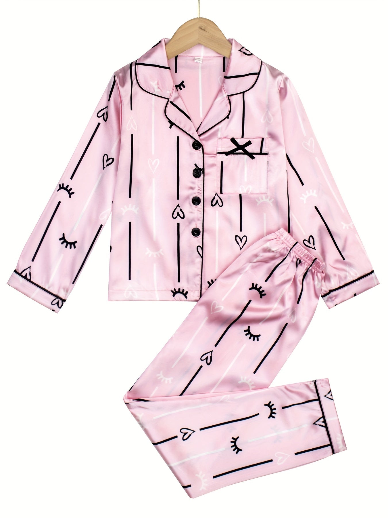 Girls Long Sleeve Pajama Set with Print