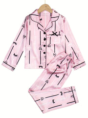 Girls Long Sleeve Pajama Set with Print