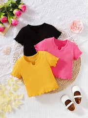 Baby Girls Ribbed Knit Colorful T shirt 3pcs Tee Tops
