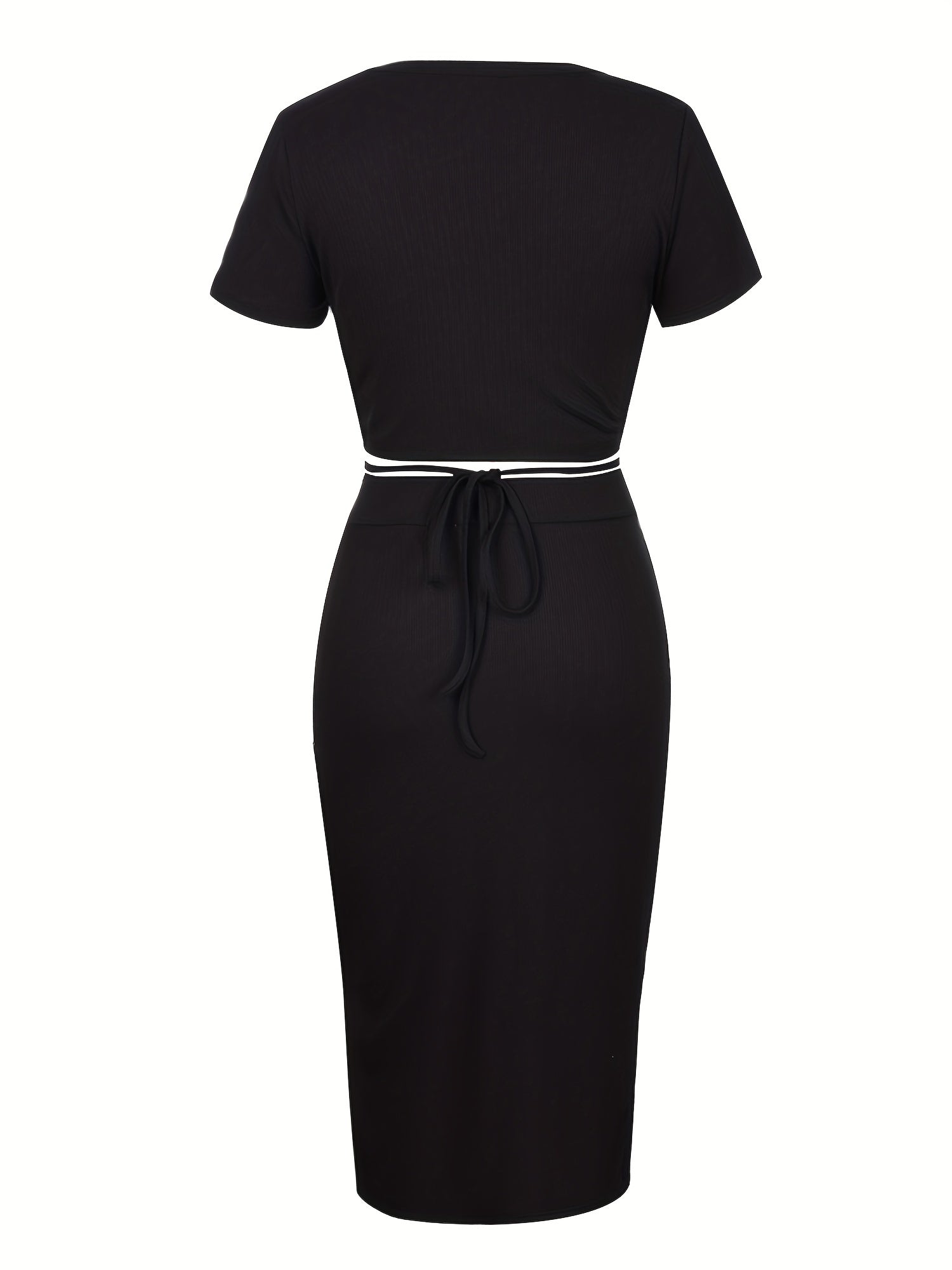 Casual 2pc Set Crop Tee & Button High Waist Skirt Outfit Women's Clothing