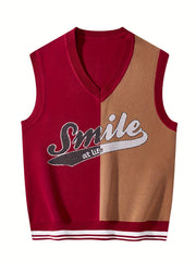 Men's V Neck Smile Pattern Vest Couple Clothes