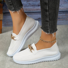 Women's Chain Decor Slip On Sneakers Outdoor Shoes Breathable Low Top