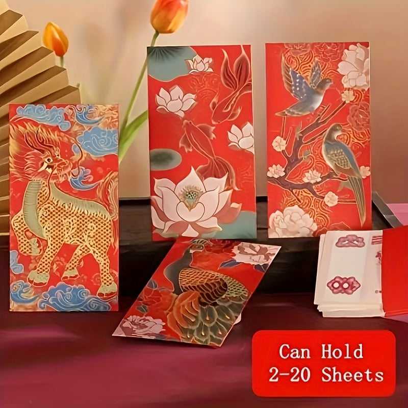 6pcs Chinese Elements Red Envelopes with Chinese Dragon Year Design
