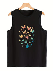 Dandelion & Butterfly Pattern Sports Vest Sleeveless Top Women's Activewear