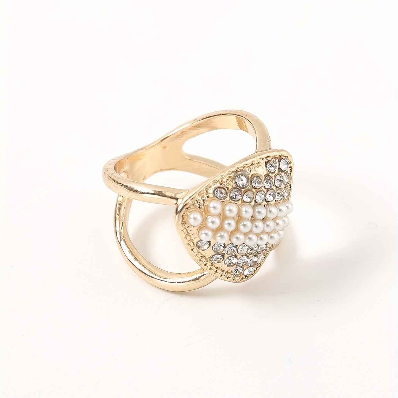 Golden Metal Scarf Ring with Faux Pearl for Women