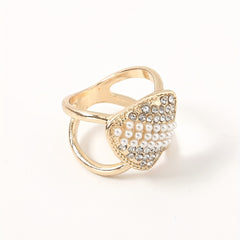 Golden Metal Scarf Ring with Faux Pearl for Women