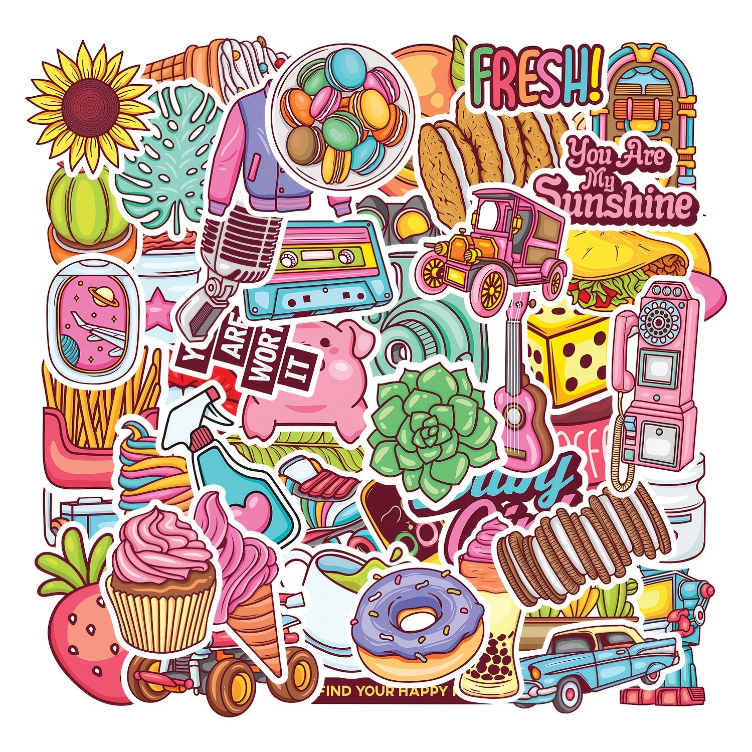 50pcs Water Bottle Stickers Vinyl Waterproof Laptop Skateboard Computer Stickers