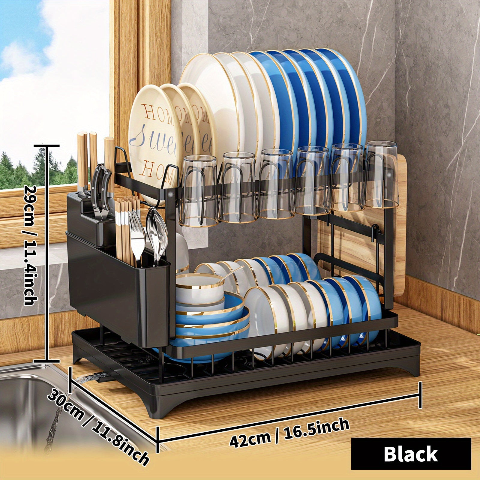 2 Tier Dish Drying Rack Rustproof Kitchen Dish Drying Rack With Drainboard