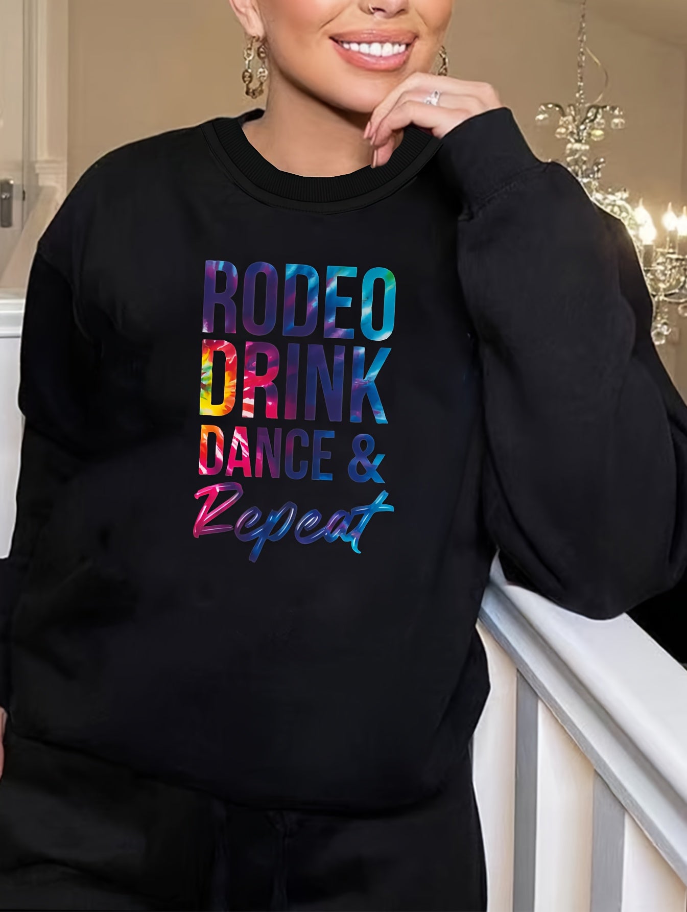 Women's Plus Ombre Letter Print Long Sleeve Round Neck Sleepwear Tee