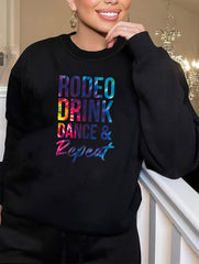 Women's Plus Ombre Letter Print Long Sleeve Round Neck Sleepwear Tee