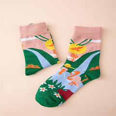 Funny Pattern Cotton Mid Tube Socks For Sports Women
