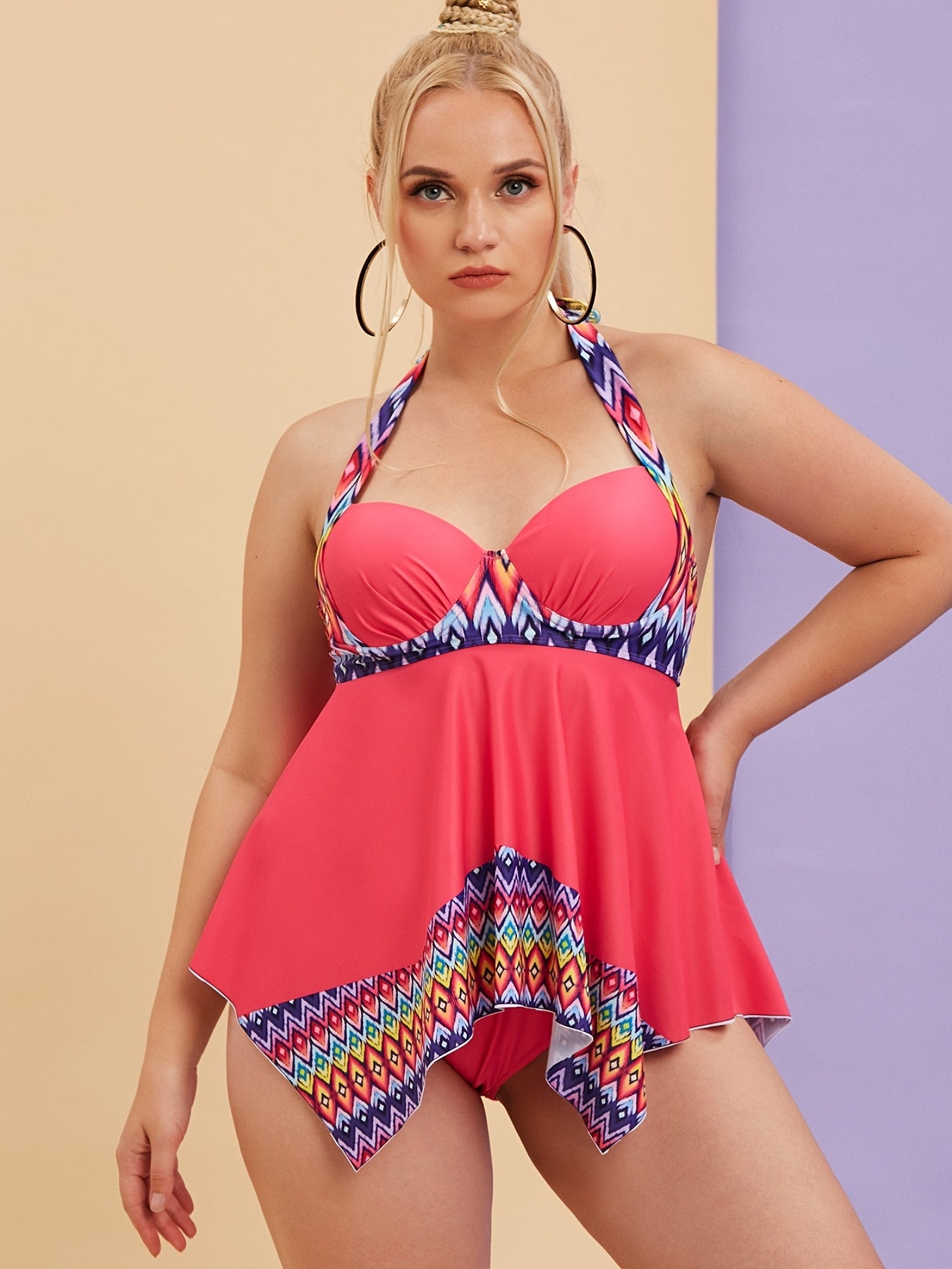 Tribal Print Halter Neck Tankini Set