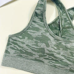 Girls Camo Seamless Sports Bra Cross Back Strap