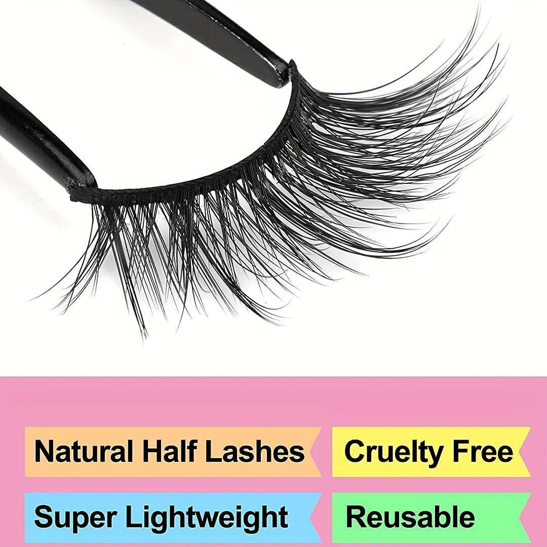 Soft Fluffy D Curl Half Eye Lashes, Natural Faux Mink False Eyelashes