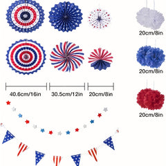 Patriotic 4th of July Decorations Set Hanging Paper Fans Pompoms Flowers