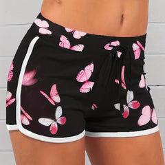 Butterfly Print Contrast Trim Shorts Casual Drawstring Binding Shorts