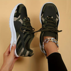 Camouflage Mesh Breathable Lace up Running Shoes For Women