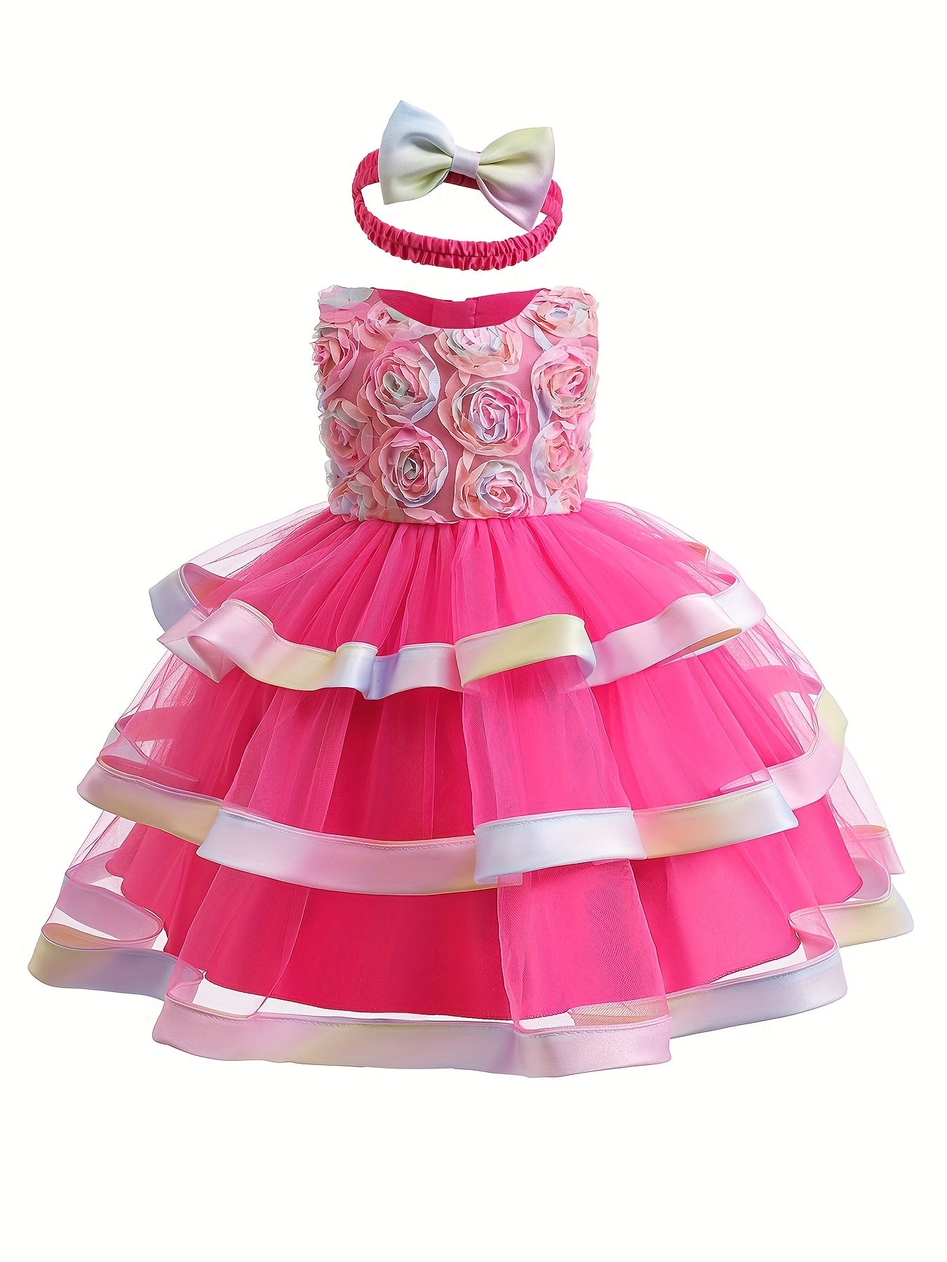Baby Girl's 3D Flowers Wedding Evening Party Gown Dress