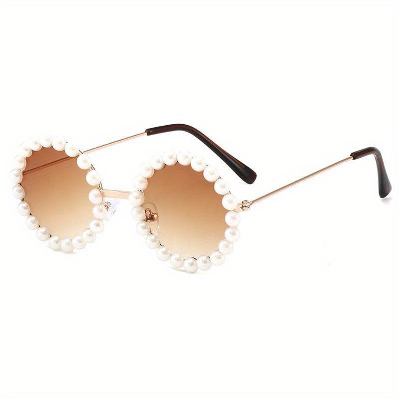 Kids Round Faux Pearl Sunglasses UV Protection
