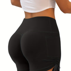 Solid Drawstring Yoga Shorts Pocket Activewear