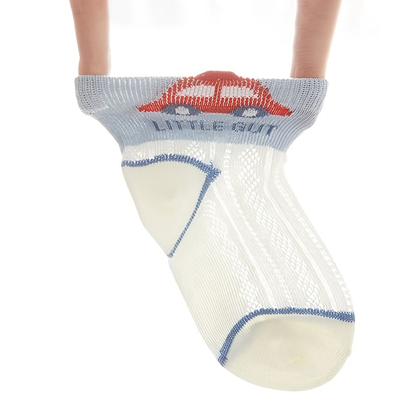 5 Pairs Cartoon Car Patterned Mesh Socks for Summer & Spring