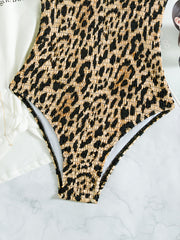 Leopard Smocked One Piece Swimsuit Women's Swimwear