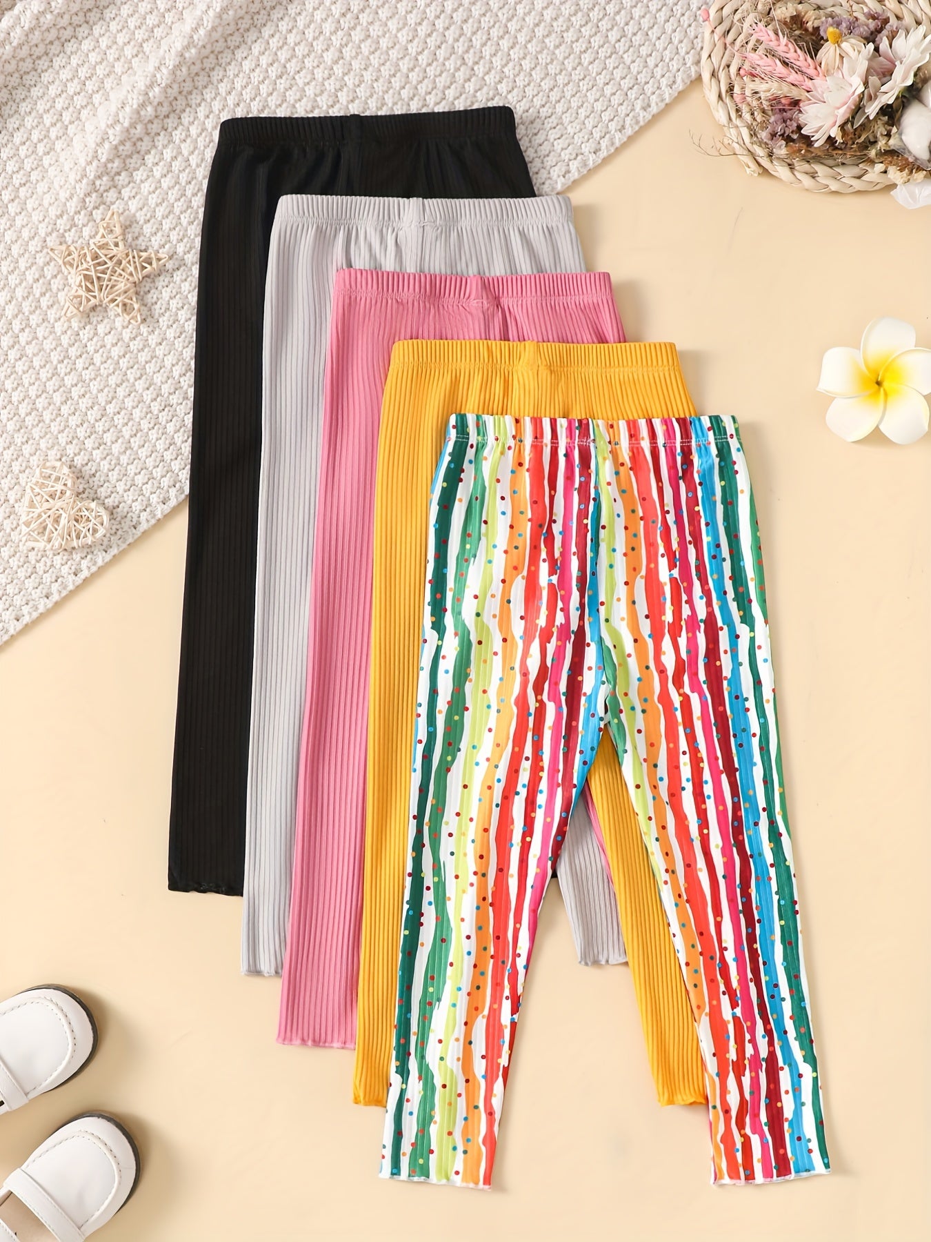 Toddler Girls' 5 Packs Pull on Leggings Pants