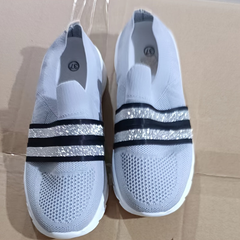 Glitter Slip On Flat Sneakers Casual Walking Trainers