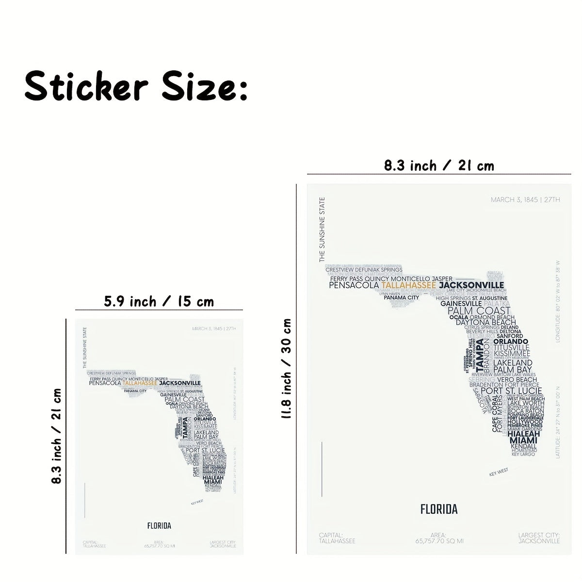 Florida State Letter Map Sticker Kids Room Wall Poster