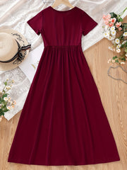 Girls Short Sleeve Maxi Dress with Pockets