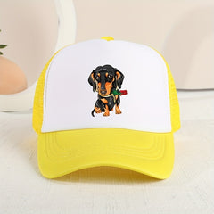 Mesh Print Rose Flower Dog Baseball Cap Sunshade Peaked Cap Trucker Hat
