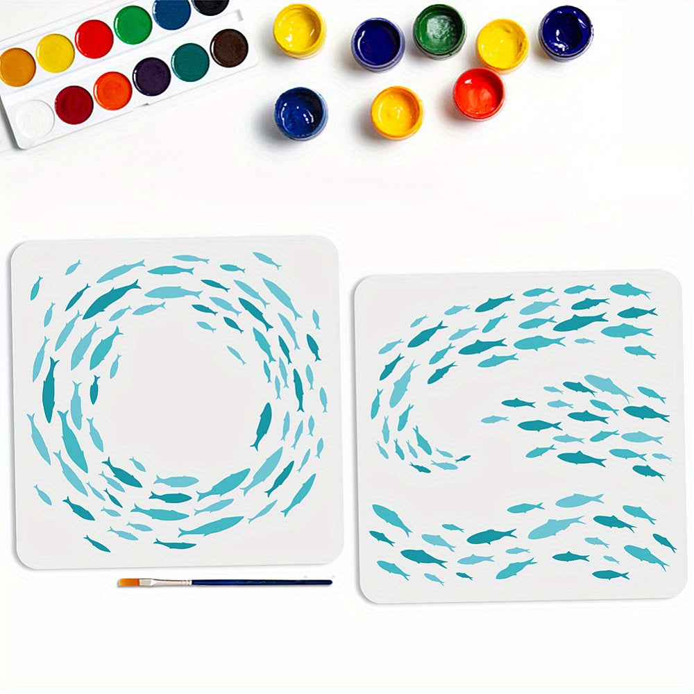 1 Set PET Hollow Out Drawing Painting Stencils with 1pc Art Paint Brushes