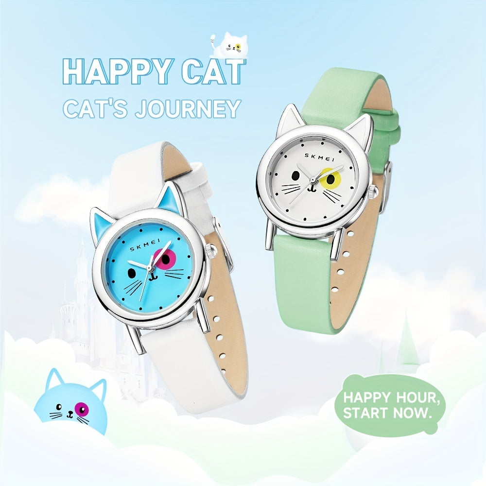 Cat Print Waterproof Quartz Watch for Boys Girls Teens Gift