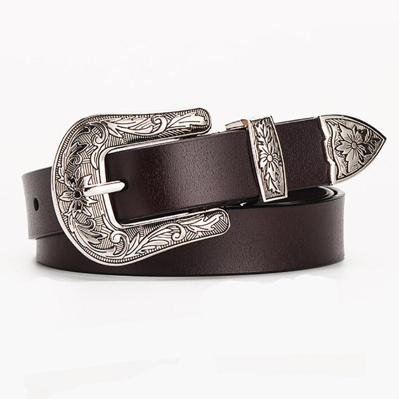 Women's Leather Belt Cowboy Cowgirl Decor Belt For Suit Jeans